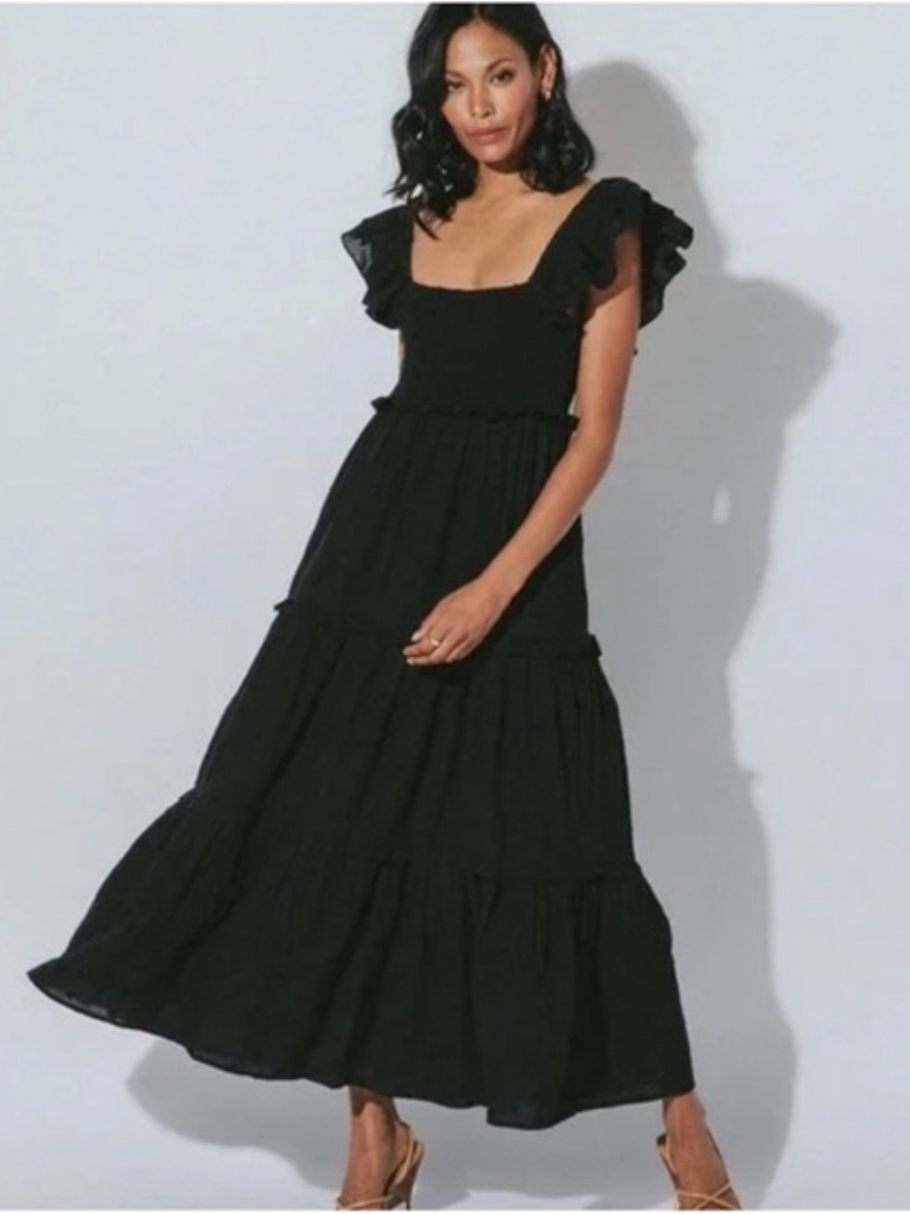 Cleobella Women's Black Ruffle Sleeve Maxi Dress